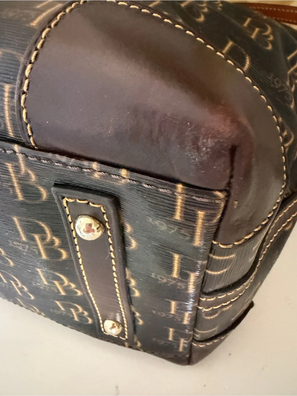 Dooney & Bourke 1975 Monogram Crossbody Satchel Florentine Vachetta Leather Bag